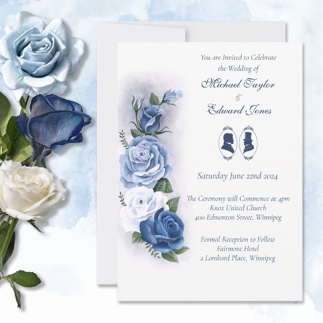 Gay Grooms Regency Blue Roses Invitation (Creator Uploaded)