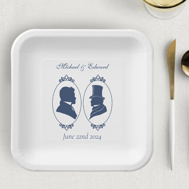 Gay Grooms Regency Blue Roses Paper Plate (Creator Uploaded)