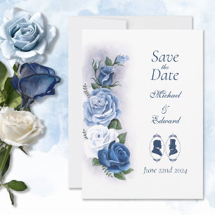 Gay Grooms Regency Blue Roses Save The Date