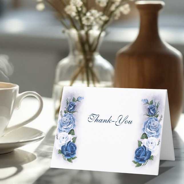Gay Grooms Regency Blue Roses Thank You Card (Creator Uploaded)