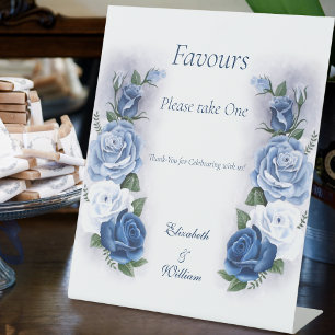 Gay Grooms Regency Blue Roses Wedding Favours Pedestal Sign