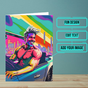 Gay Guy and His Car Birthday Card