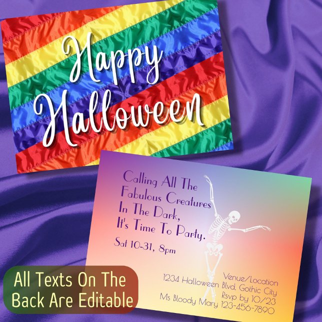 Gay Halloween Party LGBTQ rainbow flag colorful Invitation (Creator Uploaded)