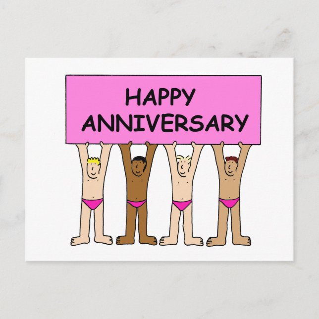 Gay Happy Anniversary, Cartoon Humour. Postcard (Front)