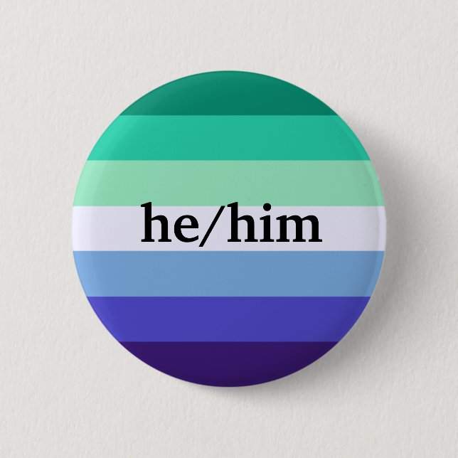 Gay He/Him pronoun pin (Front)