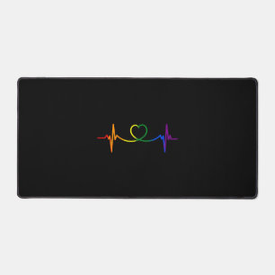 Gay Heartbeat Heart Pride Rainbow Flag LGBTQ Desk Mat