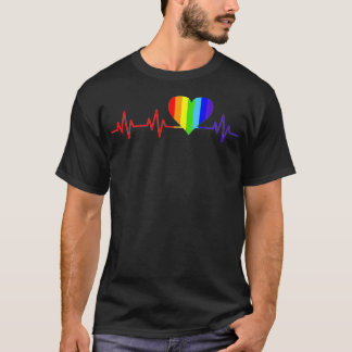 Gay Heartbeat Love Life Rainbow Pride Flag Gay Stu T-Shirt