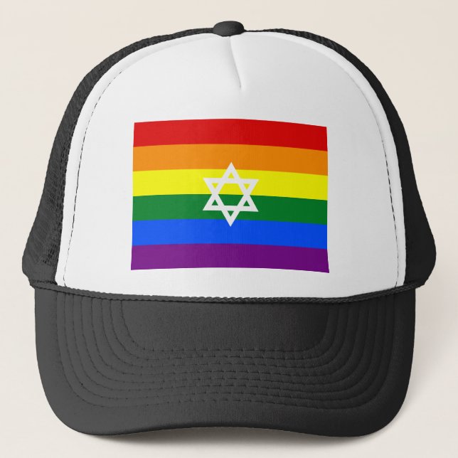 Gay Jewish Pride Flag Trucker Hat (Front)