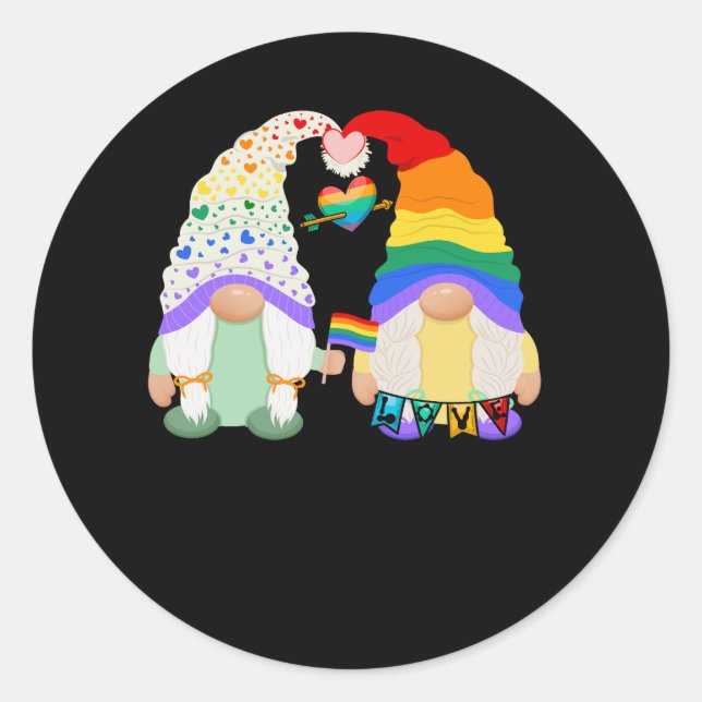 Gay Les Trans Bi Pride Gnomes Love Rainbow Flag Lg Classic Round Sticker (Front)