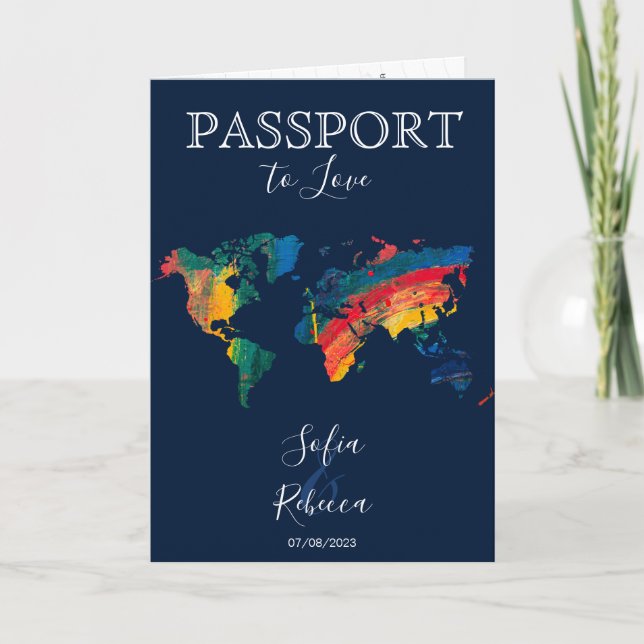 Gay Lesbian Destination Wedding Rainbow World Map  Invitation (Front)