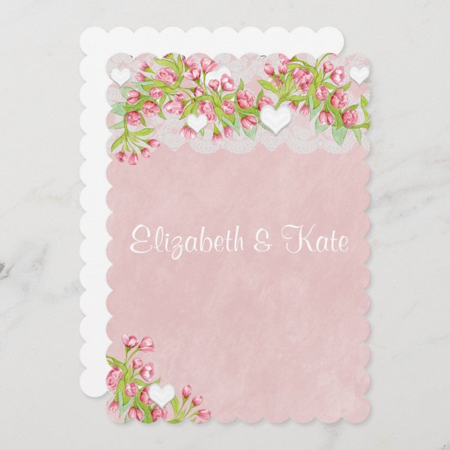 Gay Lesbian Pink & White FlowersWedding Invitation (Front/Back)