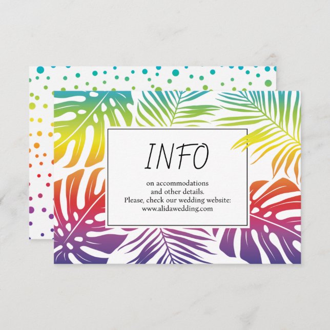 Gay, lesbian rainbow leaves confetti wedding enclosure card (Front/Back)