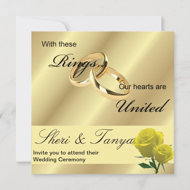 Gay Lesbian Wedding Ceremony Invitation Gold (Front)