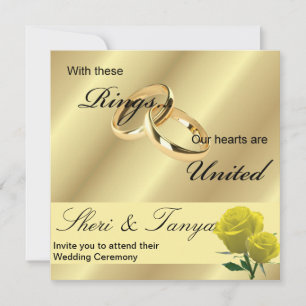 Gay Lesbian Wedding Ceremony Invitation Gold