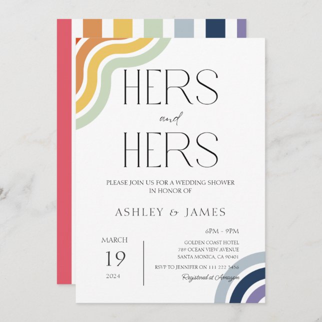 Gay Lesbian Wedding Couples Shower Hers & Hers Invitation (Front/Back)