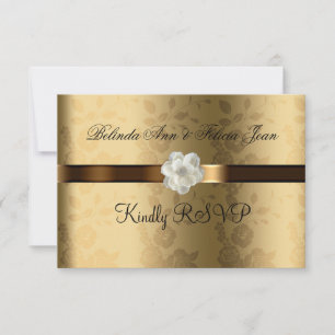 Gay Lesbian Wedding RSVP Gold, Chocolate Brown Card