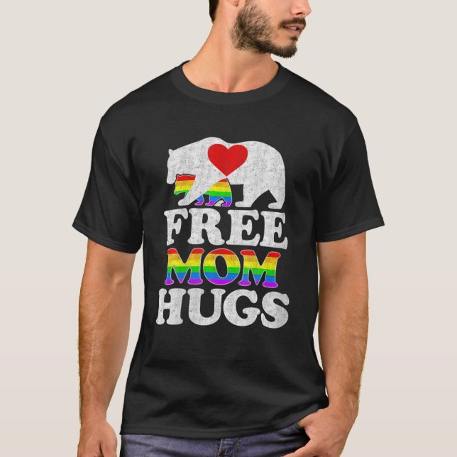 Gay LGBT Pride Mama Bear For Women Free Mum Hugs T-Shirt (Front)