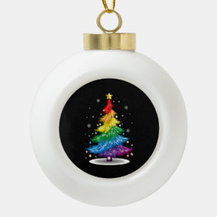 Gay LGBT Pride Rainbow Christmas Tree Merry Xmas Ceramic Ball Christmas Ornament
