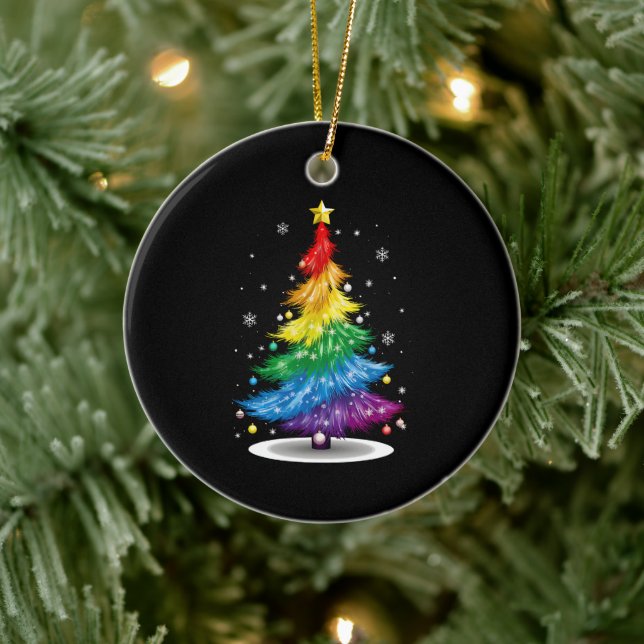 Gay LGBT Pride Rainbow Christmas Tree Merry Xmas Ceramic Ornament (Tree)