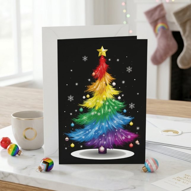 Gay LGBT Pride Rainbow Christmas Tree Merry Xmas Holiday Card (Creator Uploaded)