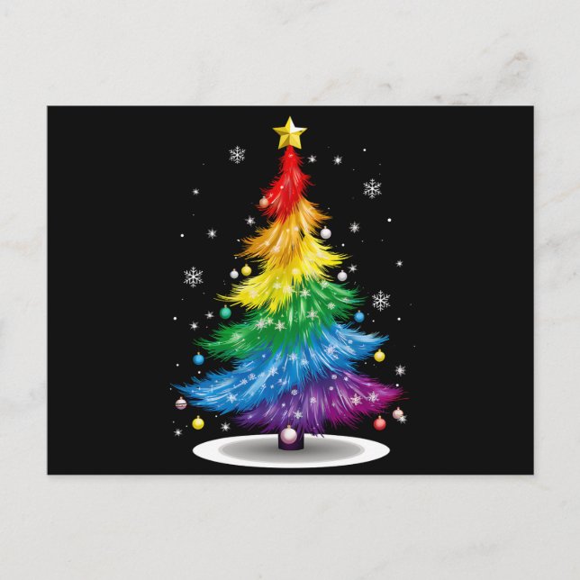 Gay LGBT Pride Rainbow Christmas Tree Merry Xmas Postcard (Front)