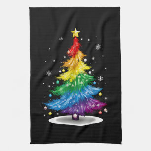 Gay LGBT Pride Rainbow Christmas Tree Merry Xmas Tea Towel