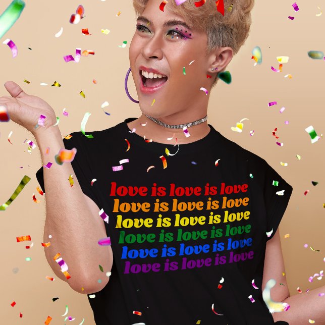 Gay LGBT Rainbow Pride Flag Love Is Love T-Shirt (In Situ)