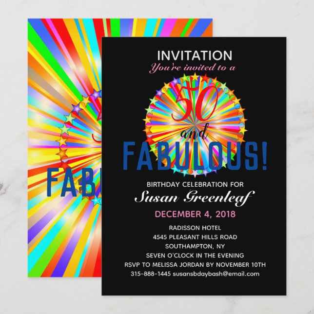 Gay LGBTQ Any Age Fabulous Rainbow Birthday Invite (Front/Back)