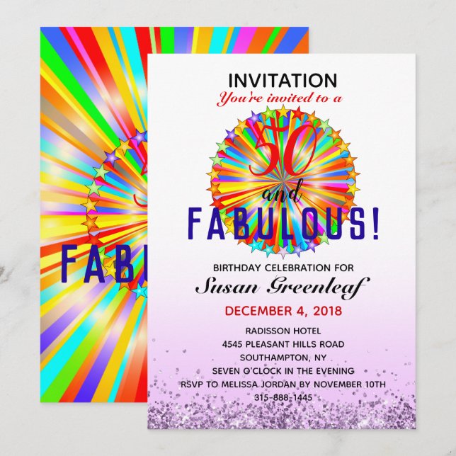 Gay LGBTQ Any Age Fabulous Rainbow Birthday Ombre Invitation (Front/Back)