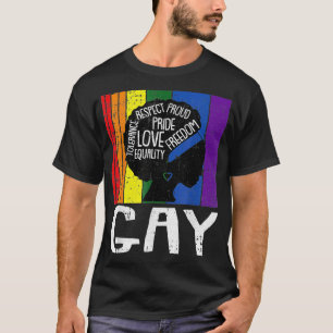 Gay LGBTQ Black Woman Afro Melanin Pride Rainbow F T-Shirt