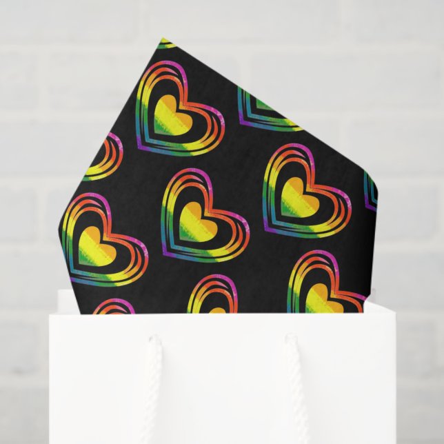 Gay LGBTQ Rainbow Hearts Pattern Tissue Paper (Gift Bag)