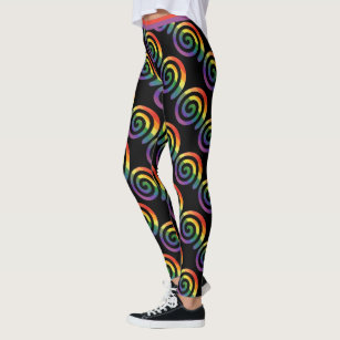 COLOURFUL RAINBOW STRIPE RIBBON DESIGN BLACK LEGGINGS