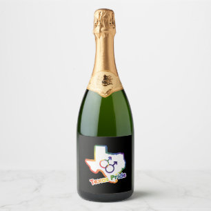 Gay Love Texas Map Design for proud LGBT+ Texan Sparkling Wine Label