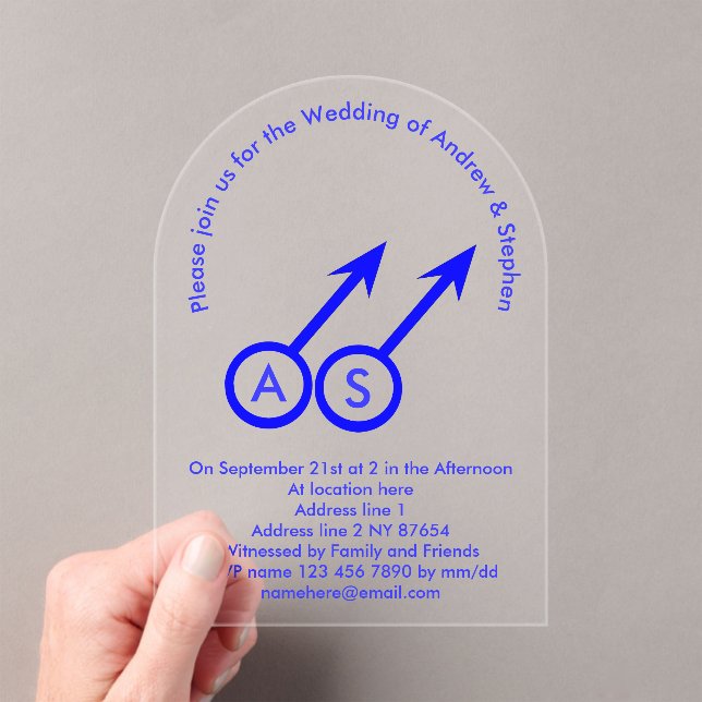 Gay Lovers Custom Monogrammed Wedding Acrylic Invitations (Insitu (Handheld))