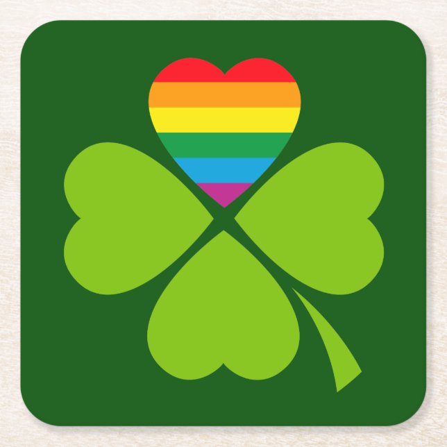 Gay Lucky Clover Square Paper Coaster (Front)