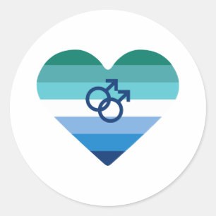Gay Male Azure MLM Heart Classic Round Sticker