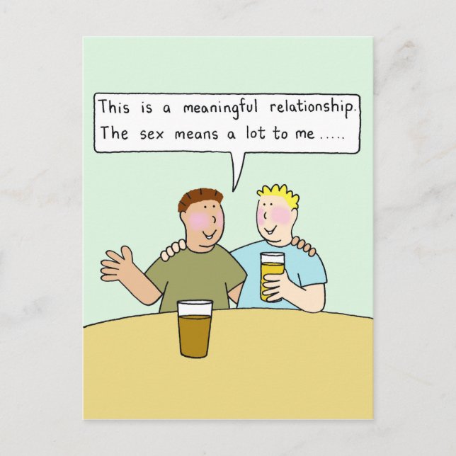 Gay Male Couple Cartoon Humour Postcard (Front)