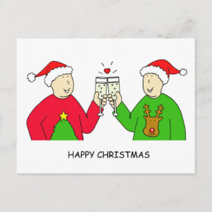 Gay Male Couple Happy Christmas Holiday Postcard