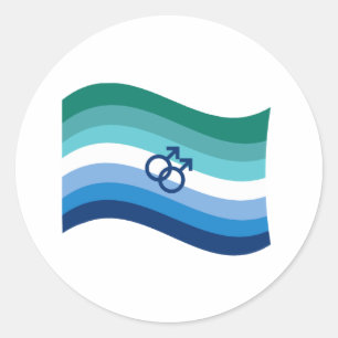Gay Male Love Pride Azure Wavy Flag Classic Round Sticker