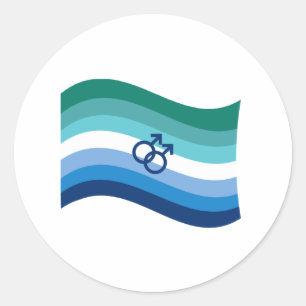 Gay Male Love Pride Azure Wavy Flag Classic Round Sticker