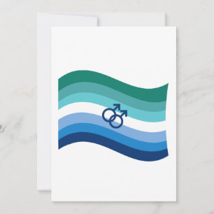 Gay Male Love Pride Azure Wavy Flag Holiday Card