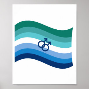 Gay Male Love Pride Azure Wavy Flag Poster