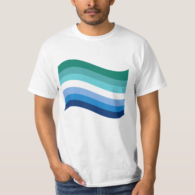 Gay Male Pride Azure Wavy Flag T-Shirt (Front)