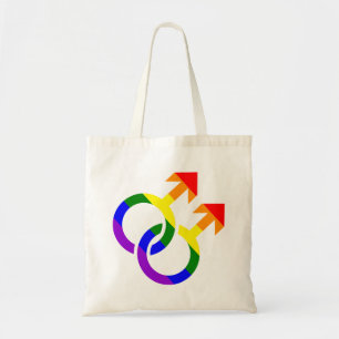 Gay male rainbow tote bag