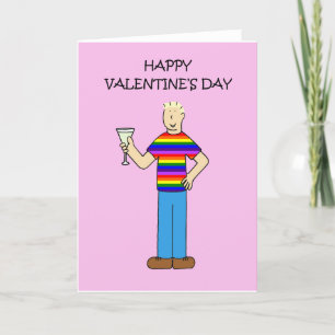 Gay Male Valentine, Man in Rainbow T-Shirt. Holiday Card