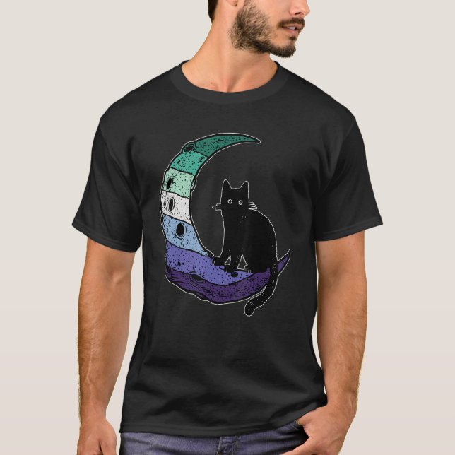 Gay Man Pride Flag Cat Moon Cute LGBT Gay Men Male T-Shirt (Front)