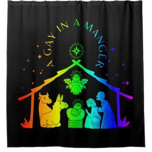 gay manger lgbtq christmas funny shower curtain