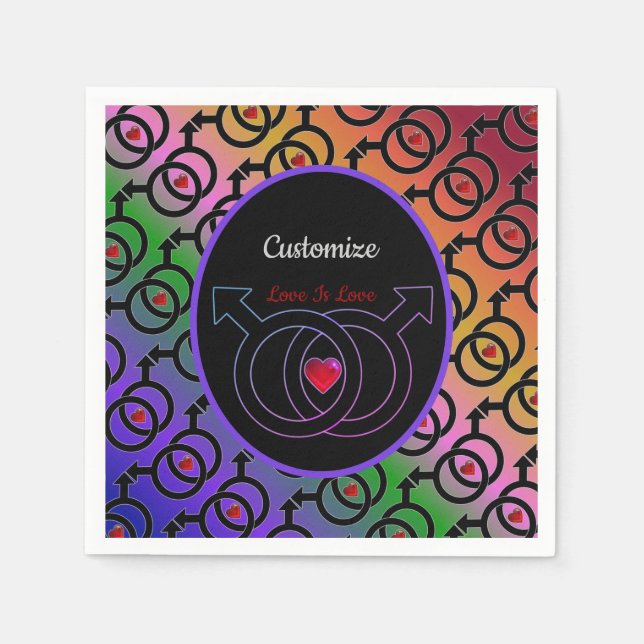 Gay Marriage Personalised Rainbow Paper Napkins (Front)