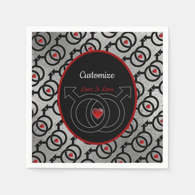 Gay Marriage Personalised Silver Paper Napkins (Front)