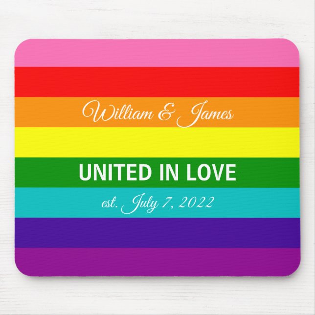 Gay Marriage Rainbow Flag LGBT Custom Text Mouse Pad (Front)